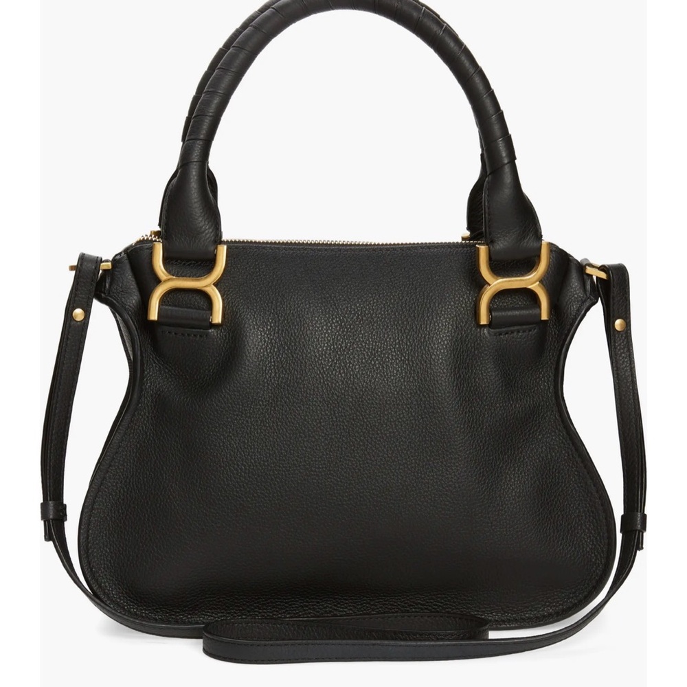 Chloe Small Marcie Leather Satchel Black Crossbody Bag with Gold Accents - Picture 9 of 16